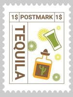 carimbo ou cartão postal com vetor de bebida de tequila