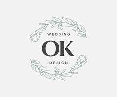 coleção de logotipos de monograma de casamento de carta inicial ok, modelos minimalistas e florais modernos desenhados à mão para cartões de convite, salve a data, identidade elegante para restaurante, boutique, café em vetor