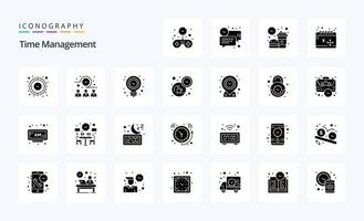 pacote de ícones de glifos sólidos de gerenciamento de 25 tempos vetor