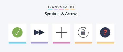 símbolos e setas flat 5 icon pack incluindo . mais. pergunta. círculo. design de ícones criativos vetor