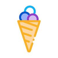 bolas de sorvete na ilustração de contorno do vetor de ícone de cone de waffle