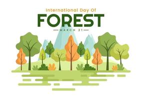dia mundial da silvicultura em 21 de março ilustração para educar, amar e proteger a floresta em modelos de página de destino desenhados à mão de desenhos animados planos vetor