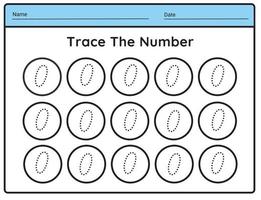 planilha de prática de rastreamento número 0 com todos os números para crianças aprendendo a contar a planilha. vetor de ilustração