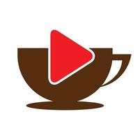 design de logotipo de café e jogo. design de logotipo de café com um vetor de botão de reprodução de música.