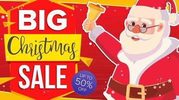 banner de venda de natal com vetor clássico de natal papai noel. banner de venda de oferta especial de desconto. ilustração de design de publicidade de marketing. design para cartaz de festa de natal, brochura