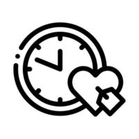 ilustração de contorno do vetor de ícone de coração de hora do relógio
