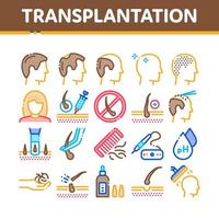 vetor de conjunto de ícones de coleção de transplante de cabelo