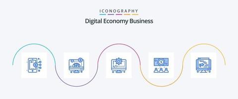 pacote de ícones de negócios de economia digital azul 5, incluindo web. computador. computador. on-line. o negócio vetor