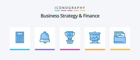 estratégia de negócios e pacote de ícones azul 5 de finanças, incluindo arquivos. placa. prêmio. gráfico. análise. design de ícones criativos vetor