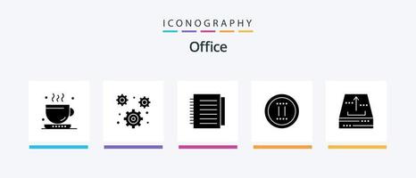 Pacote de ícones Office Glyph 5, incluindo caixa. pausa. Nota. on-line. filme. design de ícones criativos vetor