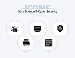 ciência de dados e ícone de glifo de segurança cibernética pack 5 design de ícone. seguro. loucked. hack. louck. rede vetor