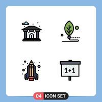 conjunto de 4 sinais de símbolos de ícones de interface do usuário modernos para a construção de elementos de design de vetores editáveis de educação de folha artificial de foguete
