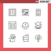 conjunto moderno de pictograma de 9 contornos do amante de layout de estratégia de site de site elementos de design de vetores editáveis