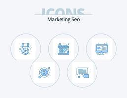 marketing seo ícone azul pack 5 design de ícone. on-line. dinheiro. ouro. cronograma. compromisso vetor