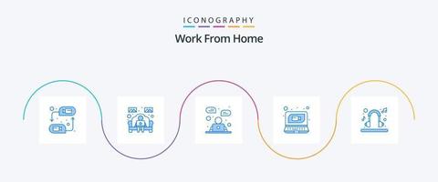 trabalhe em casa com o pacote de ícones azul 5, incluindo vídeo. ligar. trabalhador. bate-papo on-line. o negócio vetor