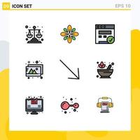 conjunto de cores planas de linha preenchida de interface móvel de 9 pictogramas de fotos certas imagens hindu elementos de design de vetores editáveis na web