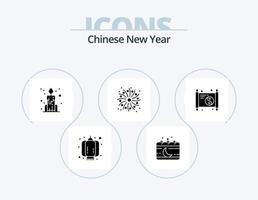 pacote de ícones de glifos do ano novo chinês 5 design de ícones. papel. chinês. lua. trabalhos. fogo vetor