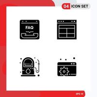 pacote de linha vetorial editável de 4 glifos sólidos simples de interface de faq do site do navegador gás elementos de design vetorial editáveis vetor