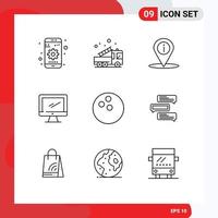 9 ícones criativos sinais modernos e símbolos de informações de monitor de caminhão de dispositivo pc elementos de design de vetores editáveis