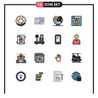 16 interface do usuário pacote de linha cheia de cores planas de sinais e símbolos modernos de bloqueio de gráfico design de café da manhã elementos de design de vetores criativos editáveis