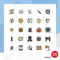 25 interface do usuário pacote de cores planas de linha cheia de sinais e símbolos modernos de dados de papel fotográfico de relatório de motorista elementos de design vetorial editáveis vetor