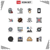 16 interface de usuário pacote de linha cheia de cores planas de sinais e símbolos modernos de interface de telefone de temperatura de telefone inteligente Android elementos de design de vetores criativos editáveis