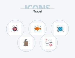 pacote de ícones planos de viagem 5 design de ícones. seo. lazer. bússola. gancho. peixe vetor