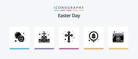 pacote de ícones de glifo 5 de páscoa, incluindo flor. calendário. celebração. mapa. ovo. design de ícones criativos vetor