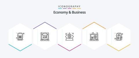 pacote de ícones de 25 linhas de economia e negócios, incluindo clipe. o negócio. rede. desenvolvimento vetor