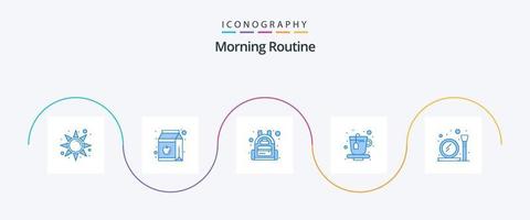 pacote de ícones azul 5 da rotina matinal, incluindo . espelho. saco. fazer. chá vetor