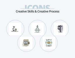 habilidades criativas e linha de processo criativo cheio de ícones pack 5 design de ícones. Verifica. perícia. idéia. processo. Imagine vetor