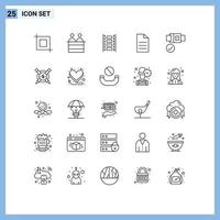grupo de sinais e símbolos de 25 linhas para dados de interface de filme de cinto de segurança elementos de design de vetores editáveis