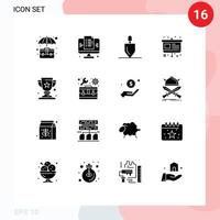 conjunto de glifos sólidos de interface móvel de 16 pictogramas de ferramentas de gráfico de site de cavalete de prêmio elementos de design vetorial editáveis vetor