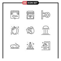 conjunto de 9 sinais de símbolos de ícones de interface do usuário modernos para ovos, suporte de verão, placa de comida, elementos de design de vetores editáveis