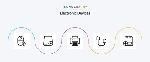 Dispositivos linha 5 pacote de ícones incluindo dispositivos. computadores. gadget. impressora. engenhoca vetor