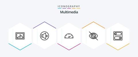 pacote de ícones multimídia de 25 linhas, incluindo . . velocímetro. alternar. preferências vetor