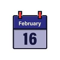 16 de fevereiro, ícone do calendário. dia mês. hora marcada para reunião. data de agendamento do evento. ilustração em vetor plana.
