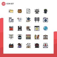 25 interface do usuário linha preenchida pacote de cores planas de sinais modernos e símbolos da lei equilíbrio plano de estratégia pongal elementos de design de vetores editáveis