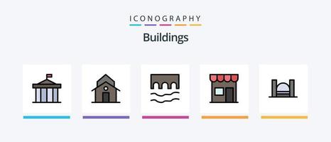 linha de edifícios cheia de 5 ícones incluindo coluna. arco. coluna. Horizonte. lua. design de ícones criativos vetor