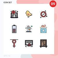 9 interface do usuário pacote de cores planas de linha cheia de sinais e símbolos modernos de elementos de design de vetores elétricos editáveis de energia publicitária quente