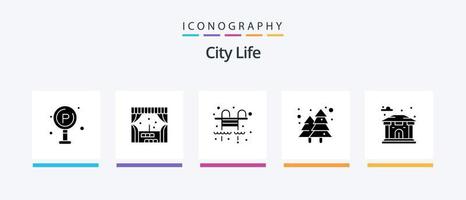 pacote de ícones do glifo 5 da vida da cidade, incluindo . cidade. vida. prédio. paisagem urbana. design de ícones criativos vetor
