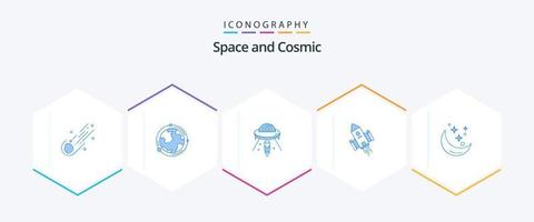 espaço 25 pacote de ícones azul incluindo espaço. nave espacial. geografia. marte. ovni vetor