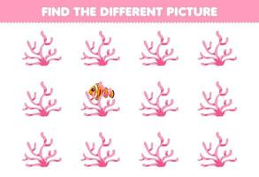 jogo de educação para crianças, encontre a imagem diferente da folha de trabalho de natureza imprimível de coral rosa bonito dos desenhos animados vetor