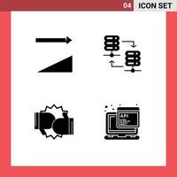 conjunto moderno de pictograma de 4 glifos sólidos de servidor de competição ascendente compartilha elementos de design de vetores editáveis