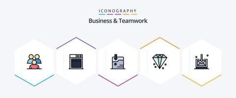 pacote de ícones de 25 linhas preenchidas de negócios e trabalho em equipe, incluindo . finança. diamante. vetor