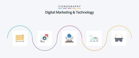 marketing digital e tecnologia flat 5 icon pack incluindo médico. virtual. Internet. transporte. Comboio vetor