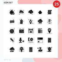 grupo de 25 glifos sólidos modernos definidos para carregamento de prescrição digital para pesquisa de elementos de design de vetores editáveis