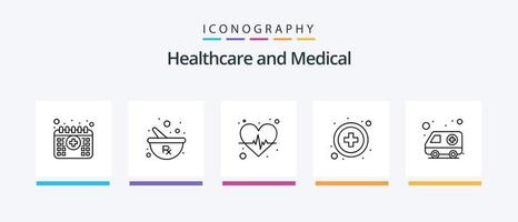 pacote de ícones da linha médica 5, incluindo médico. coração. consultório. plano. cuidados de saúde. design de ícones criativos vetor