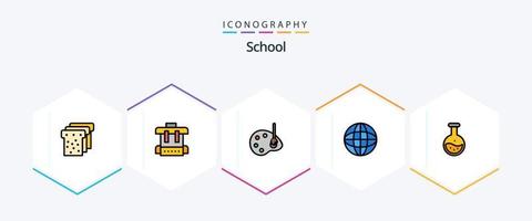 escola 25 pacote de ícones de linha preenchida, incluindo teste. lab. desenho. tubo. Internet vetor