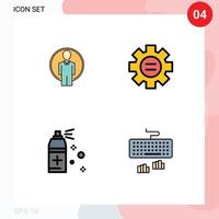 pacote de cores planas com linha preenchida de 4 símbolos universais de elementos de design de vetores editáveis de configuração de imagem de limpeza do usuário
